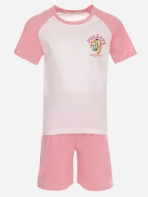 Różowy 2-częściowy Komplet Piżamowy z T-shirtem i Szortami Hefienne