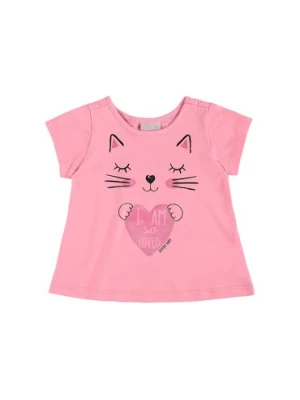 Różowy bawełniany t-shirt niemowlęcy z kotkiem Quimby