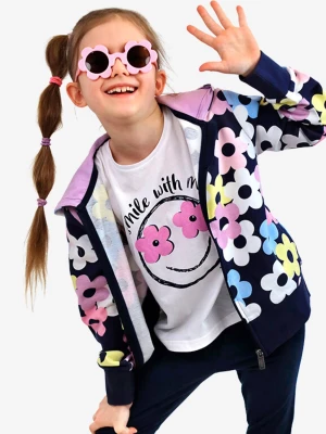 Rozpinana bluza z kapturem dla dziewczynki, w kwiaty, granatowa 9-13 lat Endo