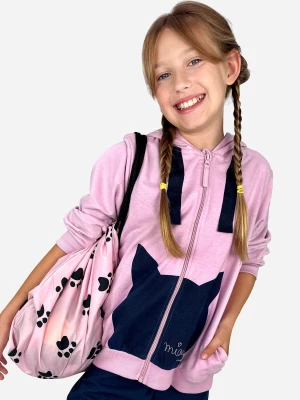 Rozpinana bluza z kapturem dla dziewczynki, z kotem, różowa, 9-13 lat Endo
