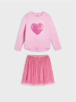 Sinsay - Komplet: koszulka i spódniczka - różowy