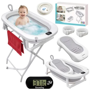 SKŁADANA WANIENKA BABY CARE ZE STOJAKIEM I LEŻACZKIEM HARMONY SZARA DUŻA