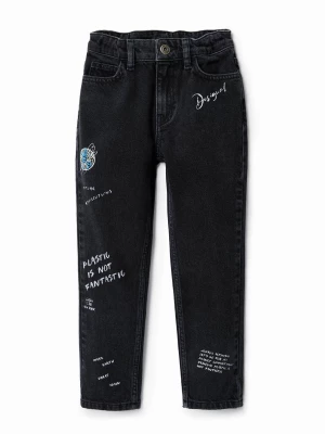 Spodnie dżinsowe nadruk tekstowy handmade Desigual