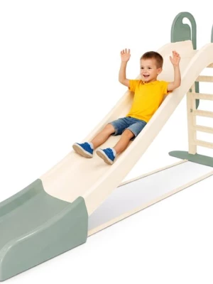Stabilna zjeżdżalnia XXL ogrodowa dla dzieci 243 cm miętowo-beżowa