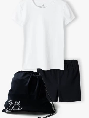 Strój gimnastyczny dla dziewczynki - biały t-shirt i granatowe spodenki Lincoln & Sharks by 5.10.15.