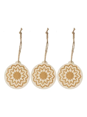 SUNNYSUE Drewniane zawieszki świąteczne (3 szt.) "Ornament 2" w kolorze beżowym rozmiar: onesize