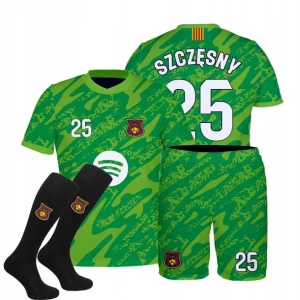 ﻿SZCZĘSNY BARCELONA ZIELONY strój sportowy komplet + getry rozmiar 122