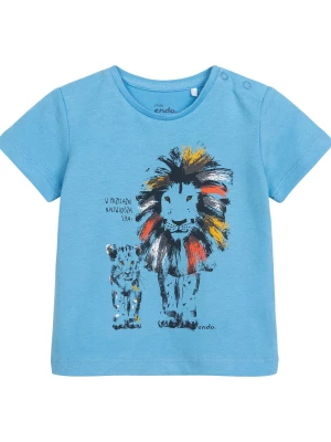 T-shirt dla dziecka do 2 lat, z dużym i małym lwem, niebieski Endo