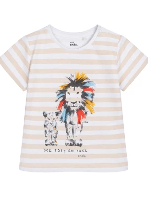 T-shirt dla dziecka do 2 lat, z dużym i małym lwem, w paski Endo