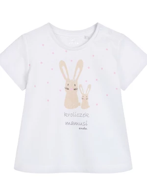T-shirt dla dziecka do 2 lat, z małym i dużym króliczkiem, biały Endo