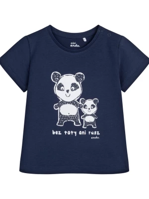 T-shirt dla dziecka do 2 lat, z misiami panda, granatowy Endo