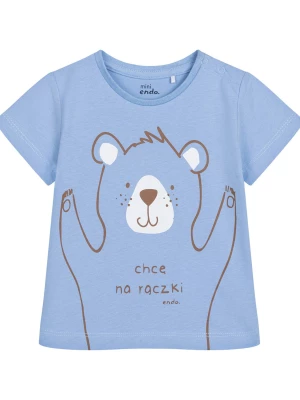 T-shirt dla dziecka do 2 lat, z misiem i napisem Chcę na rączki, błękitny Endo
