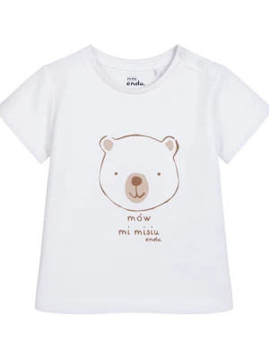 T-shirt dla dziecka do 2 lat, z misiem i napisem Mów mi misiu, biały Endo
