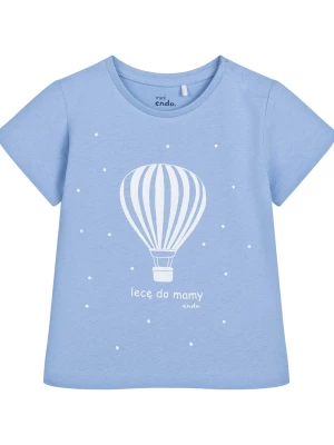 T-shirt dla dziecka do 2 lat, z napisem Lecę do mamy, błękitny Endo