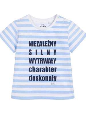 T-shirt dla dziecka do 2 lat, z napisem,w błękitne paski Endo