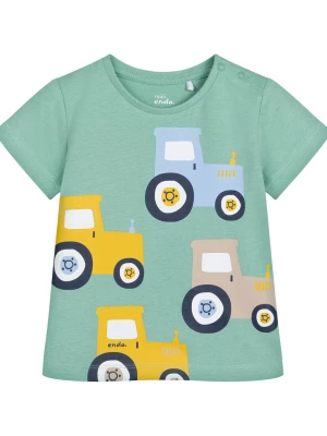 T-shirt dla dziecka do 2 lat, z traktorami, zielony Endo