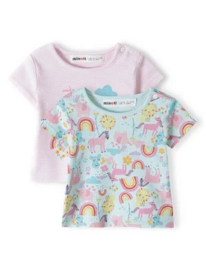 T-shirt niemowlęcy z bawełny 2-pak zwierzątka Minoti