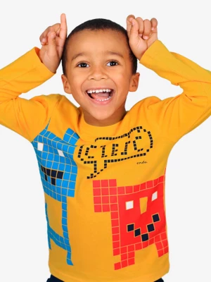 T-shirt z długim rękawem dla chłopca, w stworki komputerowe, żółty 3-8 lat Endo