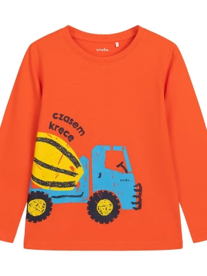 T-shirt z długim rękawem dla chłopca, z betoniarką, pomarańczowy 2-8 lat Endo