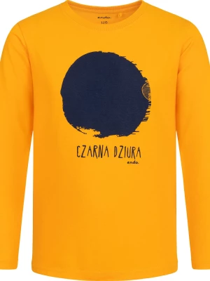 T-shirt z długim rękawem dla chłopca, z czarną dziurą, pomarańczowy, 4-8 lat Endo
