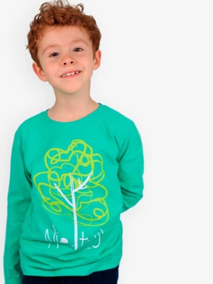 T-shirt z długim rękawem dla chłopca, z drzewem i napisem nie truj, zielony 3-8 lat Endo