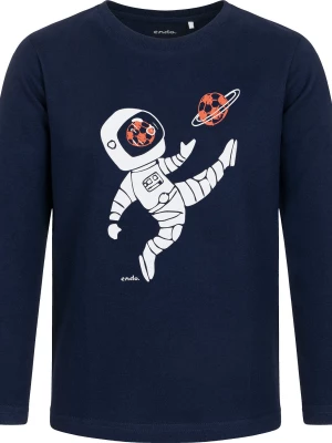 T-shirt z długim rękawem dla chłopca, z kosmonatą, granatowy 3-8 lat Endo
