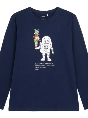 T-shirt z długim rękawem dla chłopca, z kosmonautą, granatowy 9-13 lat Endo