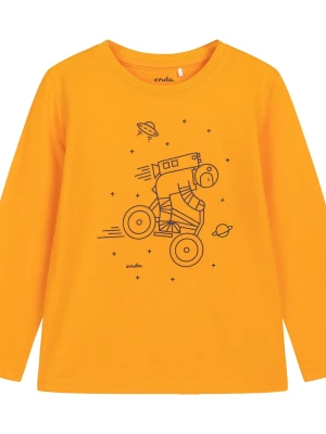 T-shirt z długim rękawem dla chłopca, z kosmonautą na rowerze, żółty 4-8 lat Endo