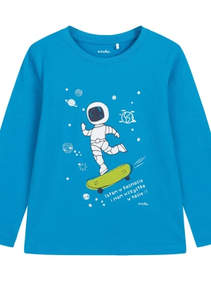 T-shirt z długim rękawem dla chłopca, z kosmonautą, niebieski 9-13 lat Endo