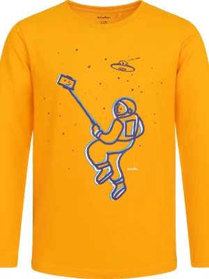 T-shirt z długim rękawem dla chłopca, z kosmonautą, pomarańczowy, 4-8 lat Endo