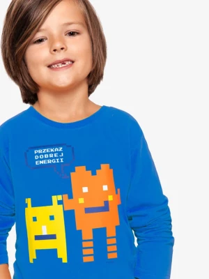 T-shirt z długim rękawem dla chłopca, z ludzikami komputerowymi, niebieski, 2-8 lat Endo