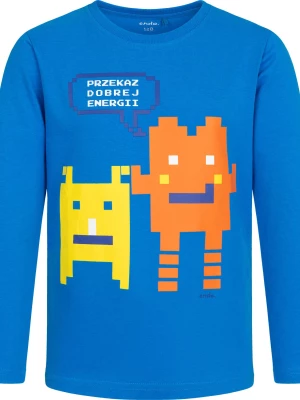 T-shirt z długim rękawem dla chłopca, z ludzikami komputerowymi, niebieski, 9-13 lat Endo