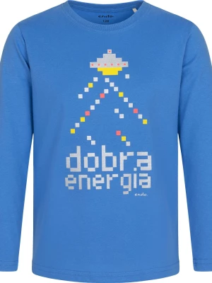 T-shirt z długim rękawem dla chłopca, z napisem dobra energia, niebieski, 9-13 lat Endo