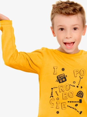 T-shirt z długim rękawem dla chłopca, z napisem i po robocie, żółty 9-13 lat Endo