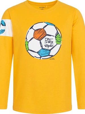 T-shirt z długim rękawem dla chłopca, z piłką i opaską kapitana, gra trwa, żółty, 4-8 lat Endo