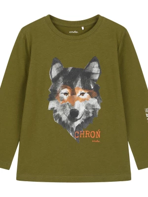 T-shirt z długim rękawem dla chłopca, z wilkiem, zielony 3-8 lat Endo