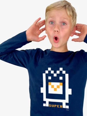 T-shirt z długim rękawem dla chłopca, ze stworkiem komputerowym, granatowy 9-13 lat Endo