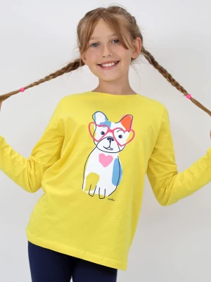 T-shirt z długim rękawem dla dziewczynki, z buldożkiem, żółty 9-13 lat Endo