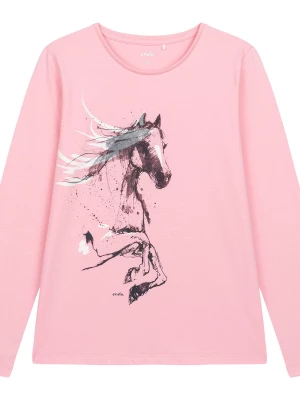 T-shirt z długim rękawem dla dziewczynki, z koniem, jasnoróżowy 9-13 lat Endo