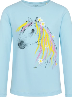 T-shirt z długim rękawem dla dziewczynki, z koniem, niebieski, 3-8 lat Endo