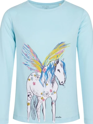 T-shirt z długim rękawem dla dziewczynki, z koniem, niebieski, 9-13 lat Endo