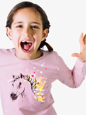 T-shirt z długim rękawem dla dziewczynki, z koniem, różowy, 2-8 lat Endo