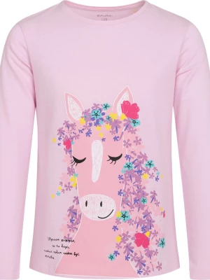 T-shirt z długim rękawem dla dziewczynki, z koniem, różowy, 9-13 lat Endo