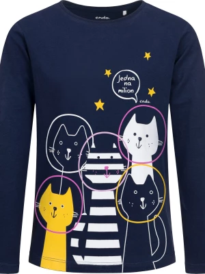 T-shirt z długim rękawem dla dziewczynki, z kotami, granatowy 9-13 lat Endo