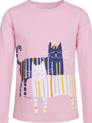 T-shirt z długim rękawem dla dziewczynki, z kotami kreskowymi, różowy, 3-8 lat Endo