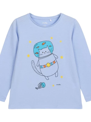 T-shirt z długim rękawem dla dziewczynki, z kotem astronautą, błękitny 3-8 lat Endo