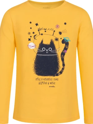 T-shirt z długim rękawem dla dziewczynki, z kotem astronautą, żółty 3-8 lat Endo
