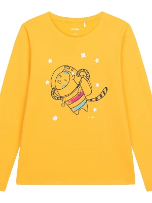 T-shirt z długim rękawem dla dziewczynki, z kotem astronautą, żółty 9-13 lat Endo