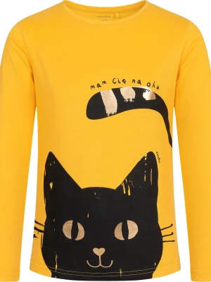T-shirt z długim rękawem dla dziewczynki, z kotem, żółty, 9-13 lat Endo