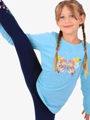 T-shirt z długim rękawem dla dziewczynki, z motylem, błękitny 9-13 lat Endo